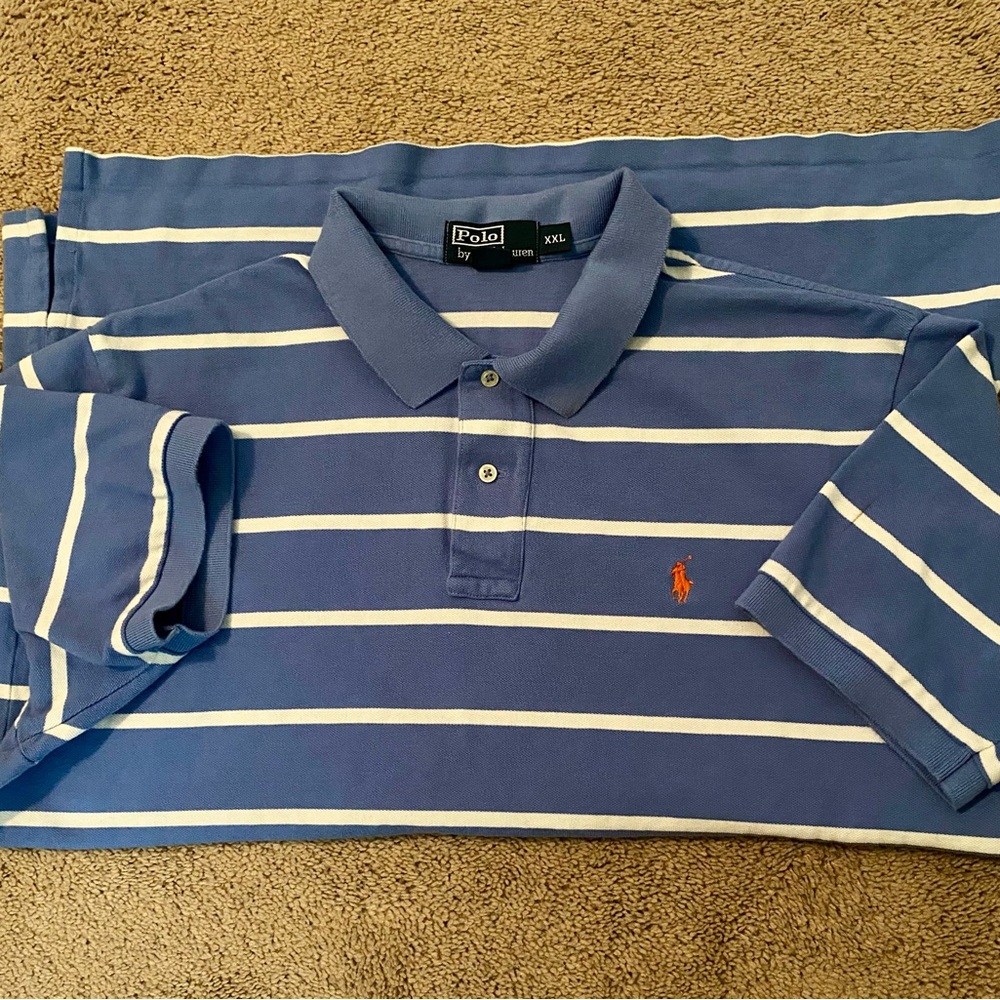 Ralph Lauren Blue and White Striped Polo Shirt